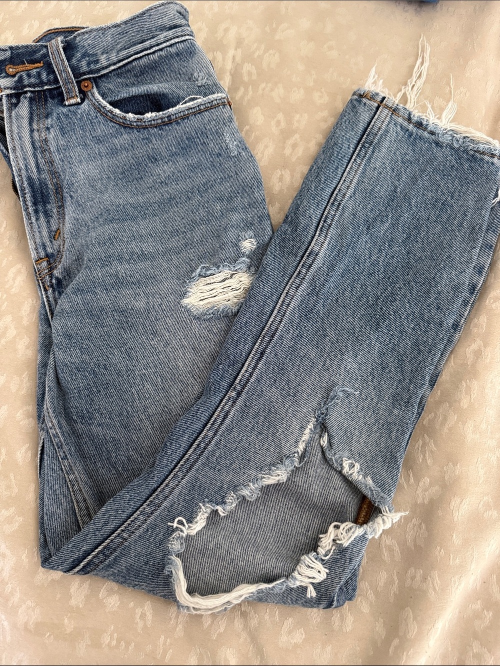 Abercrombie & Fitch Light Blue Distressed Mom Jeans